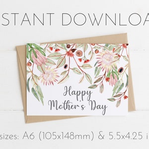 Printable Mother’s Day Card | Gift for Mum or Mom | Floral Greeting Card | Instant Download | Australian Botanical