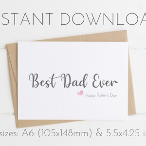 Happy Father&#39;s Day Card, Printable Card, Instant Download, Minimalist, Blank Greeting Card, Last Minute Card, Best Dad Ever, DIY Card