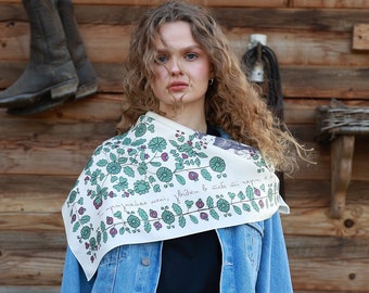 Scarf Shawl "Ruta" made of artificial silk/Head Kerchief/Shawl wrap/Neck scarves/Shoulder scarf/Gift for her/Support Ukraine