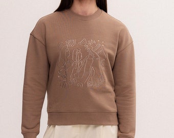 Sweatshirt with exclusive embroidery 'Bereginya' from Lady Di atelier in brown color without insulation