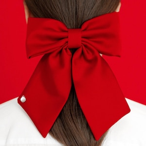 Red Silk Bow – Handmade Statement Hair Accessory | Elegant Ukrainian Hair Clip | Inclusive Artisan Gift