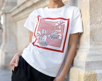 Delicate Rowberry T-shirt from Lady Di Atelier, Zara-inspired Style with Red Print