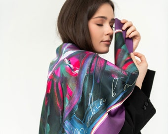 Natural silk Scarf Shawl "Triumph"/Ukrainian kerchief based on abstract paintings/Gift for her