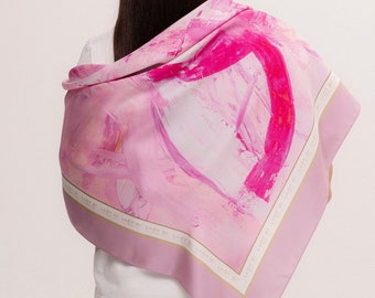Abstract Pink Silk Scarf - Stylish Gift for Mom, Grandma, Friend, Сolleague