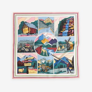 Artificial Silk Hair Scarf &#39;Mountains&#39;: Vibrant Ukrainian Landscape Print - A Unique Gift for Her