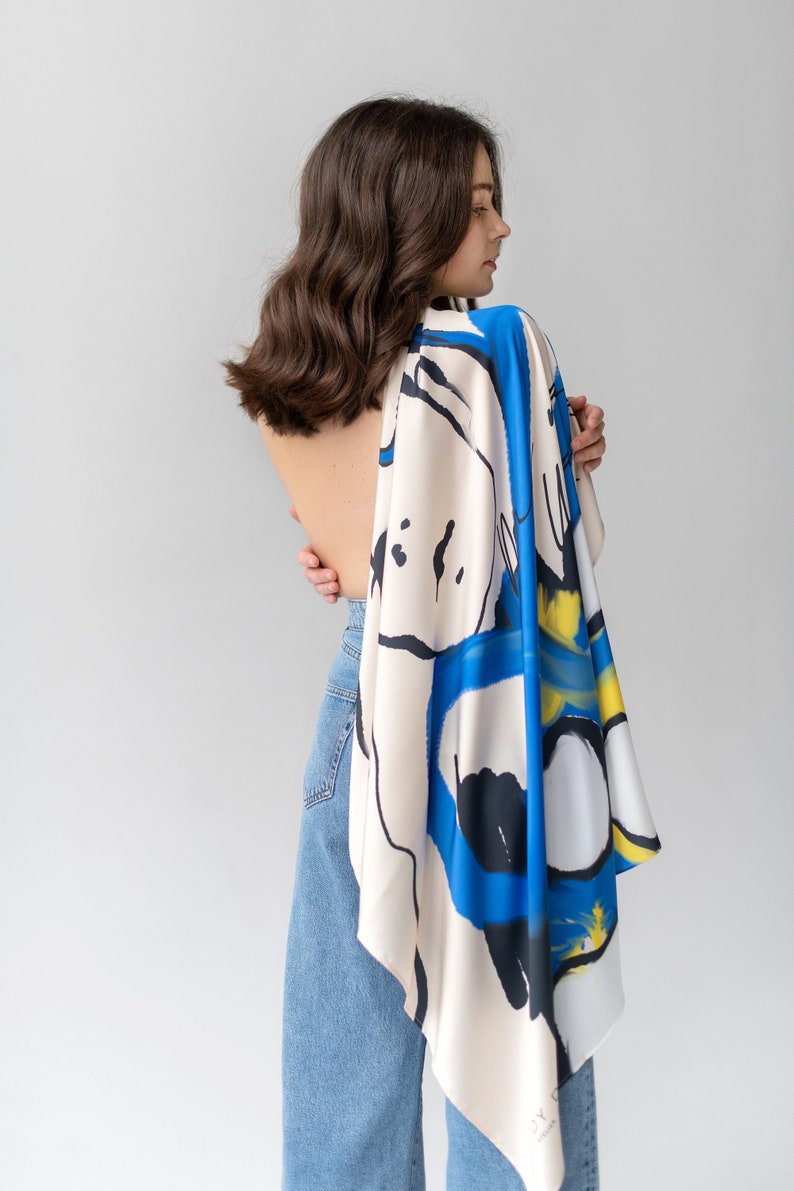 Elegant Ukrainian Silk Shawl Wrap: Versatile Neck Scarf and Shoulder Scarf Gift for Her image 2