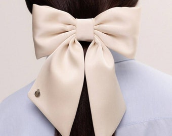 Oversized Ivory Hair Bow | Elegant Bridal Hair Bow | Handmade Satin Bow Clip | Coquette Hair Accessory | Wedding Hair Bow Gift