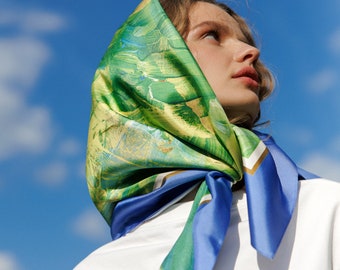 Light Green Silk Scarf Shawl 'Touch of the Sun' - Unique Gift for Women"