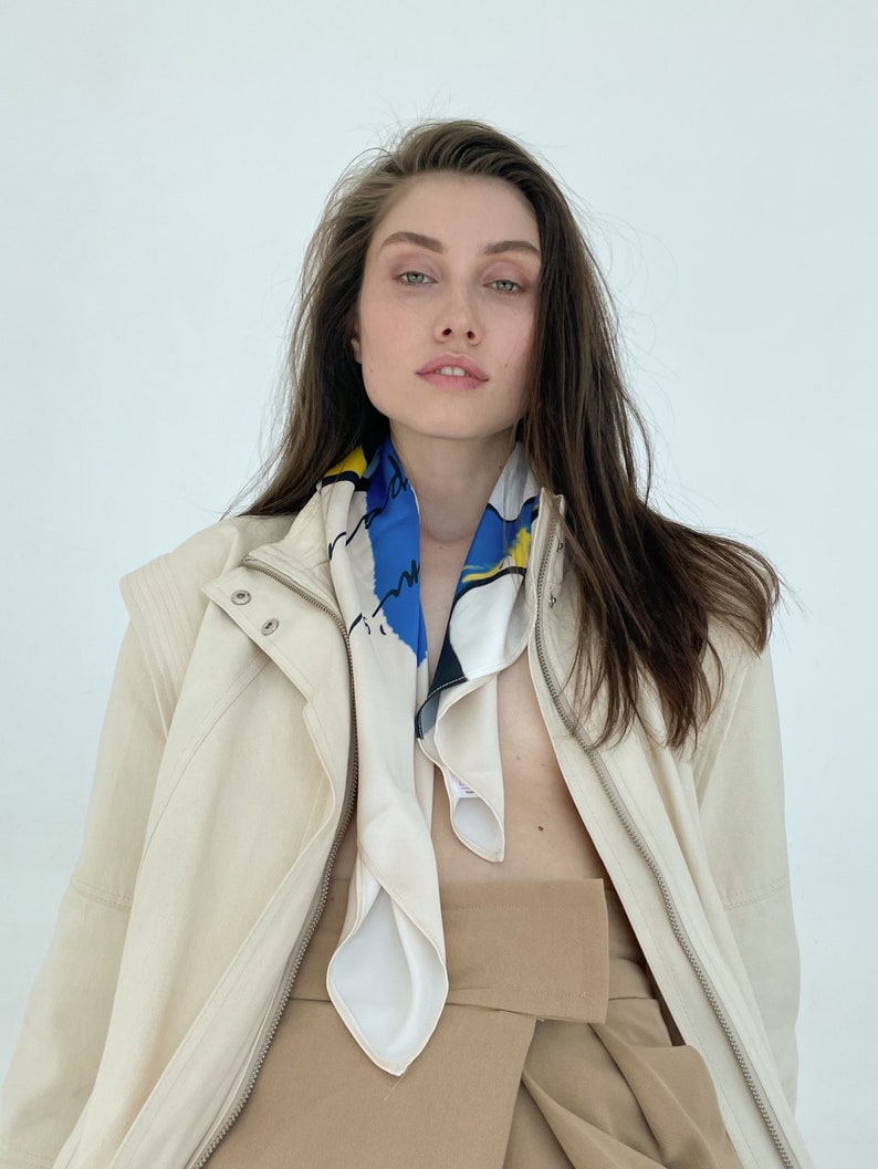 Elegant Ukrainian Silk Shawl Wrap: Versatile Neck Scarf and Shoulder Scarf Gift for Her image 5