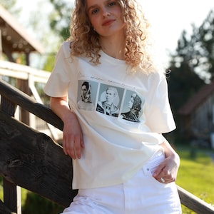 White T-shirt with Ukrainian Writer Icons Patriotic Women in History image 3