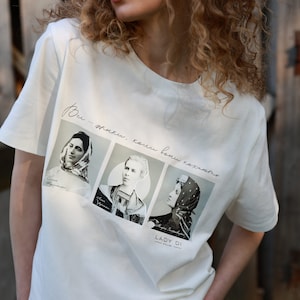 White T-shirt with Ukrainian Writer Icons Patriotic Women in History image 2