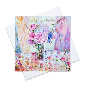 Blumenkarte | Blumen Geburtstagskarte | Karte mit Pfingstrosen Karte zum Geburtstag für Sie | Hübsche Geburtstagskarte | Rosa Geburtstagskarte | Geburtstag |