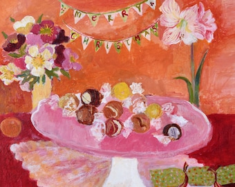 Christmas Choccies Card Set: Gouache Painting, UK Printed (Pack of 6)