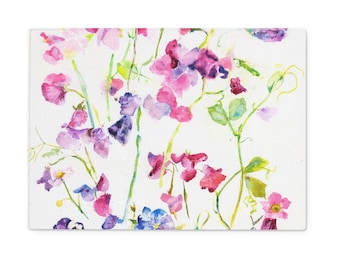 Sweet Peas Glass Chopping Board: Floral Worktop Saver (15" x 11")