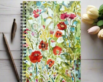 Cuaderno espiral floral A5: Diario artístico de amapolas