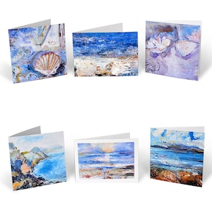 Jeu de 6 cartes côtières | Jeu de cartes artistiques | Cartes d'anniversaire vierges | Pack de cartes artistiques | de voeux de paysage marin | Carte côtière | Cartes de voeux
