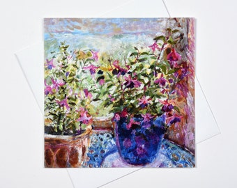 Carte de voeux florale | Carte fuchsia | artistique artistique | florale | Carte Arty | carte botanique | Blanc à l'intérieur | Jolie carte |