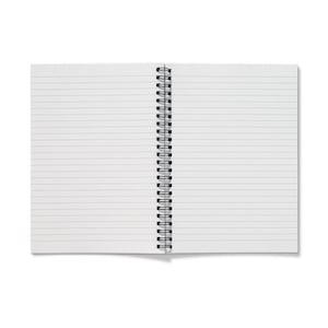 A flower A5 notebook which is spiral bound and has an artistic design on the cover by Judi Glover Art.