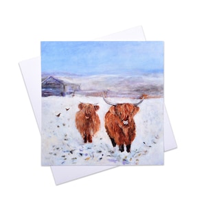 de vache des Highlands | Bovins Highland | Carte unique | carte d'anniversaire artistique | Carte animal de la ferme | Belle carte d'anniversaire | Carte Campagne