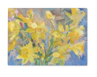 Daffodils Glass Chopping Board: Spring Kitchen Decor (15x11")