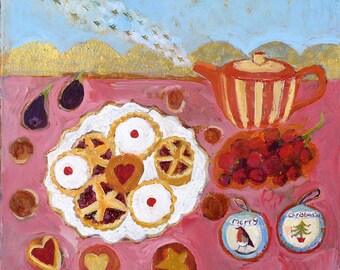 Christmas Tea Party Cards | Festive Art Greetings, Set of 6