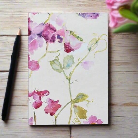 Floral A5 Hardback Notebook: Sweet Pea Watercolor Journal