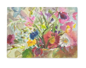 Summer Flowers Glass Chopping Board: Heat Resistant Worktop Saver