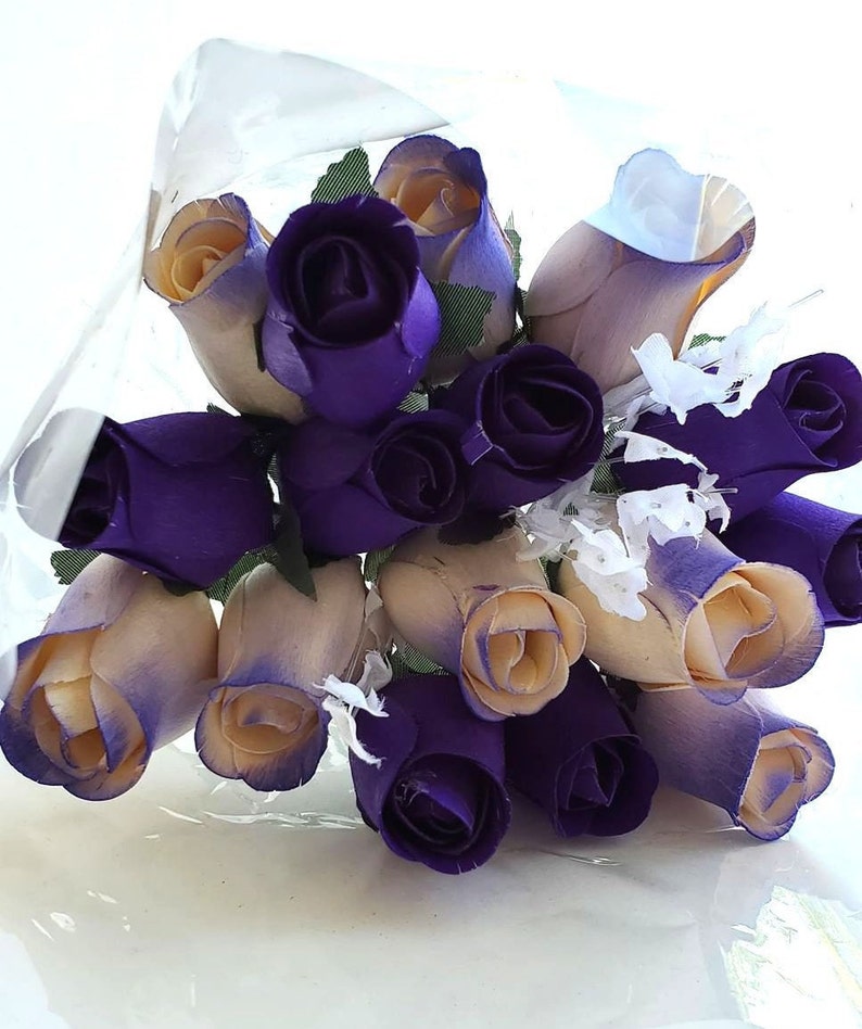 Wooden Rose Bouquet Purple & White 16 Wood Rose Stems With Etsy