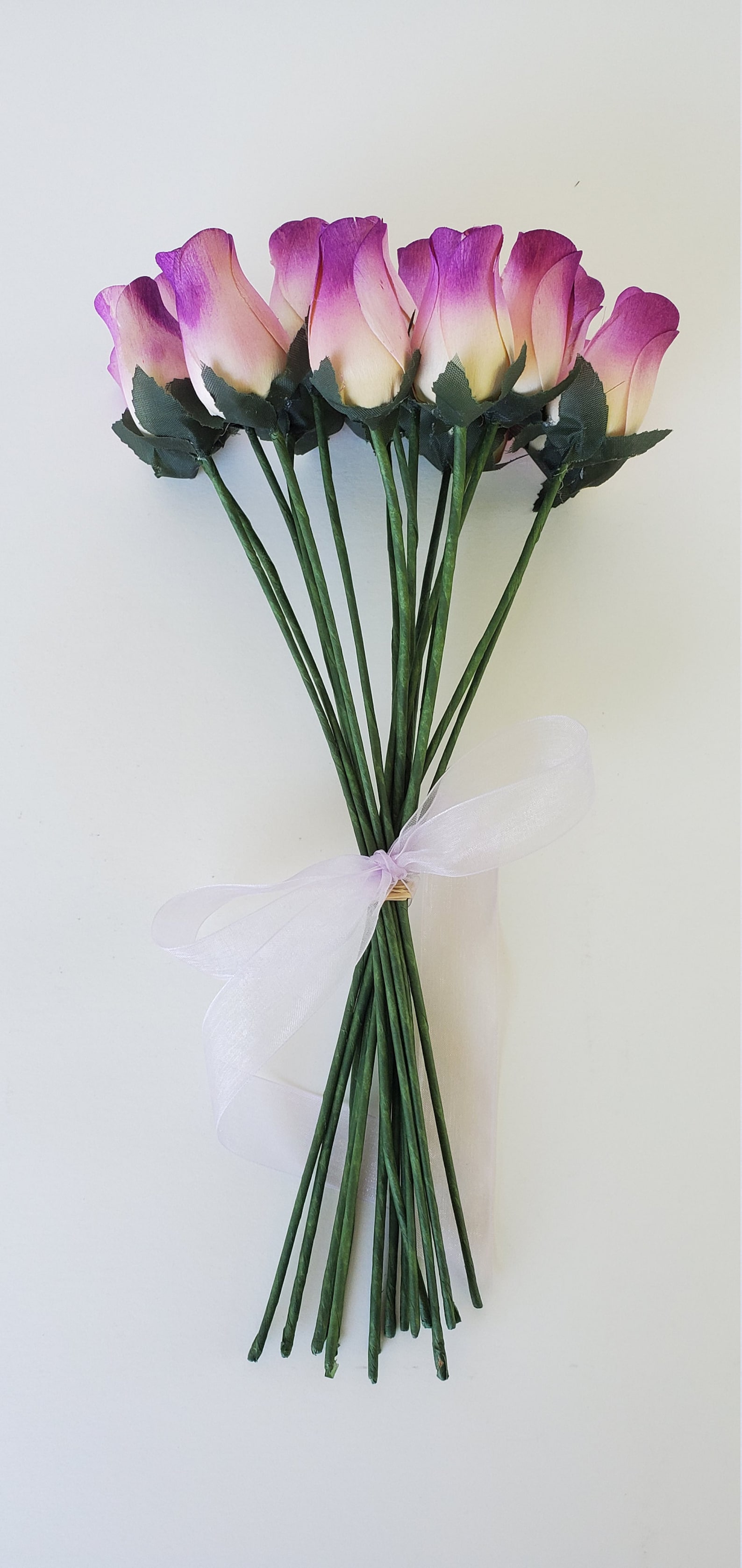 Wooden Rose Bouquet White With Violet Tips 16 Wood Rose Etsy