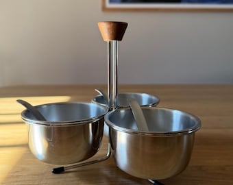 Vintage MCM Condiment Caddy by Foley - Vintage Stainless Steel Condiment Server - Vintage Home Decor - Free Shipping