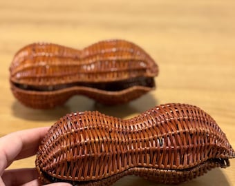 Vintage Peanut Shaped Wicker Baskets with Lid - Vintage Peanut Bowls - Vintage Wicker Decor - Catchall Baskets - Home Decor - Free Shipping