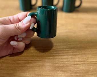 Vintage Hunter Green Demitasse Cups - Set of 4 - Small Green Mugs - Vintage Home Decor - Free Shipping