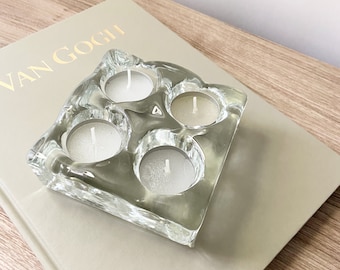 Vintage Tealight Candleholder - Mid Century Modern Candleholder - Glass Block Candleholder - MCM - Modern Vintage Home Decor - Free Shipping