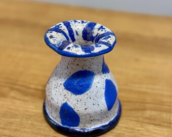 Handmade Ceramic Bud Vase / Candle Holder - Unique Blue Candlestick Holder - One of a kind Handmade Bud Vase- Free Shipping
