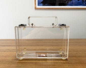 Vintage Lucite Box with Handle - Clear Acrylic Box - Vintage Home Decor - Free Shipping
