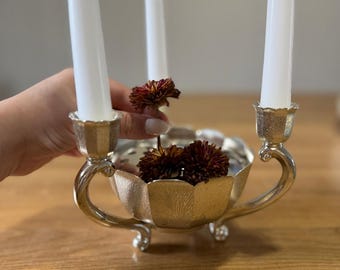 Vintage Silver Plated Flower Frog with Candle Holders – Made in Japan – Vintage Home Decor – Free Shipping