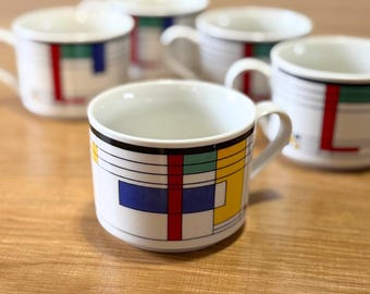 Vintage Piet Mondrian Inspired Lynns Mug Set of 5 - Vintage Geometric Composition Art Mugs - Vintage Home Decor - Free Shipping