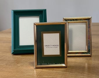 Vintage Set of 3 Mini Gold and Green Picture Frames - 80's Picture Small Picture Frames - Vintage Home Decor - Free Shipping