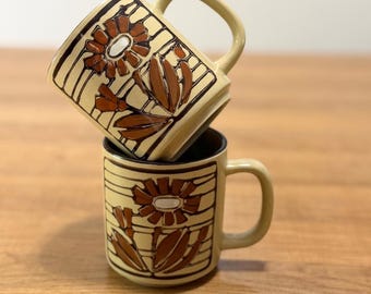 Vintage MCM Stoneware Flower Mug - Vintage Otagiri Japanese Mugs - MCM Home Decor - Free Shipping