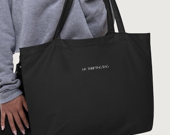 Borsa tote grande in tessuto organico ricamata "MY THRIFTING BAG"
