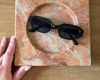 Vintage Orange Marble Dish  Engraved with Porto Ramos-Pinto Crest - Vintage Home Decor - Gift for Wine Lovers - Free Shipping