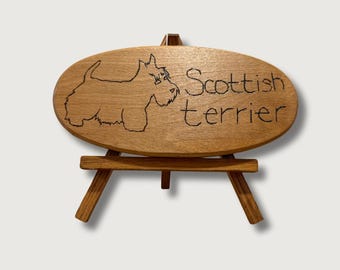 Vintage Handmade Wood-Burned Scottish Terrier Oval Sign with Easel – Scottie Dog Art – Gift for Dog Lovers – Free Shipping