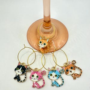 Cat Wine Glass Charms | Set of 5 | Drink Markers | housewarming gift | gifts for her | girls night