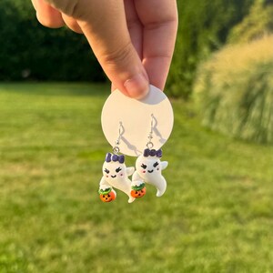 Trick or Treat Ghost Earrings- Dangly Halloween Earrings