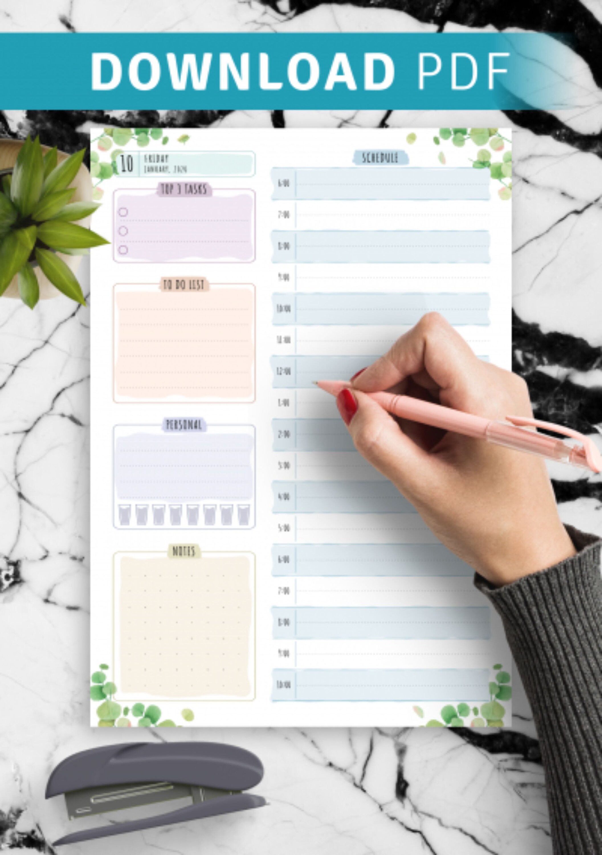Dated Daily Planner Floral Style Customizable printable Etsy