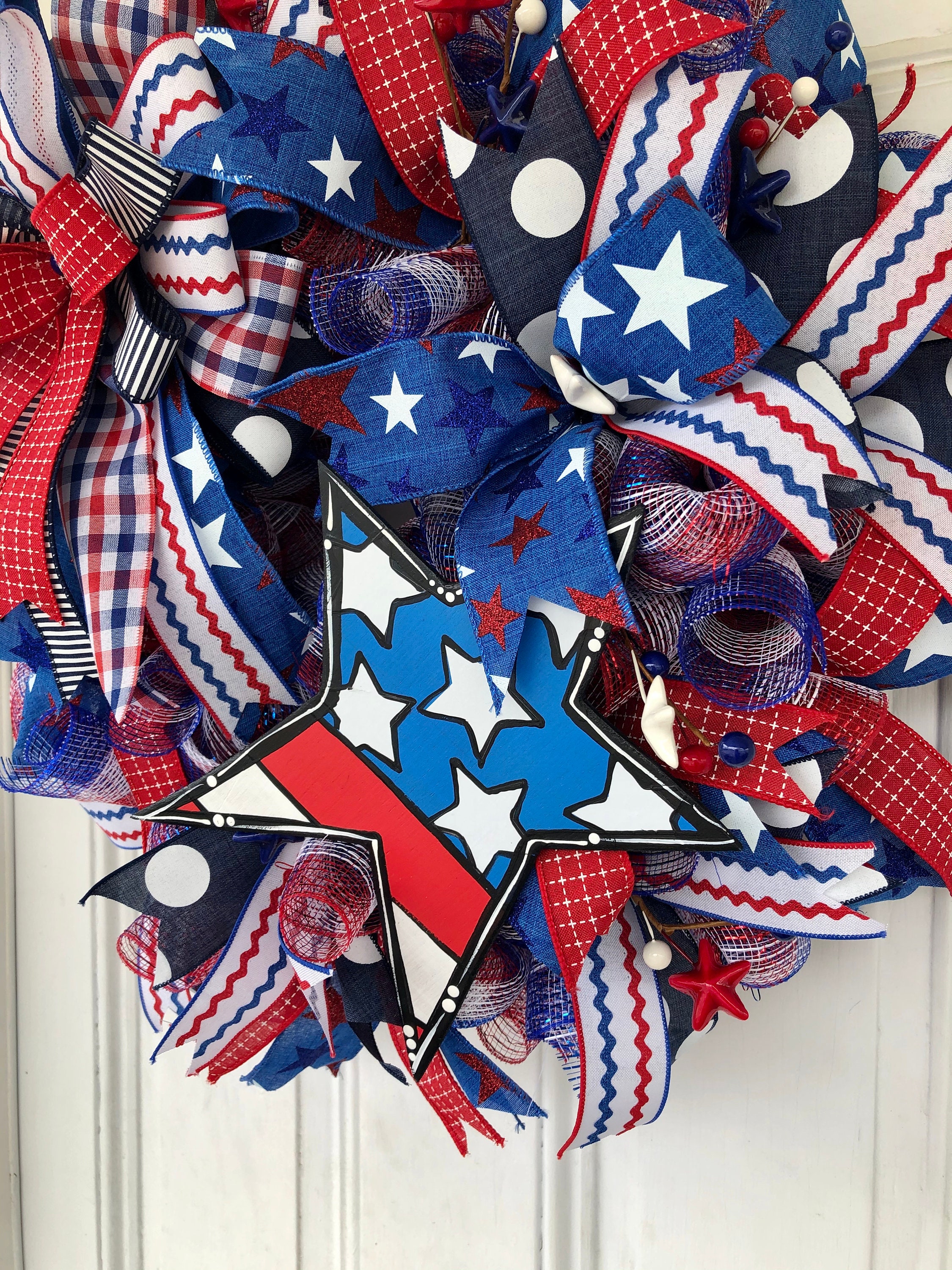 Fourth of July Wreath, Patriot Wreath, Red White and Blue Wreath, Front ...