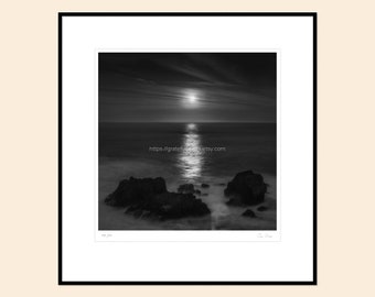 Shelter Cove Full Moonset - 12 x 12 Original Framed B&W Photograph