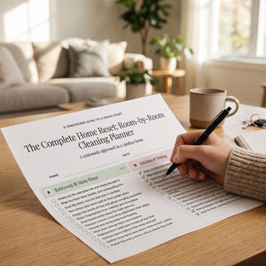 Utskrivbar städchecklista för ADHD, städplanerare rum för rum, lista över återställnings- och rensningsuppgifter för hemmet, 126 uppgifter, digital nedladdning i PDF-format