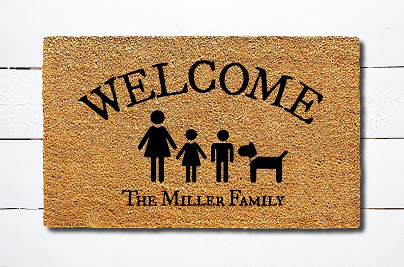 Custom Personalized Family Doormat Welcome Mat Design Your Own Coir Natural Fiber Outdoor Entrance Housewarming Gift Decor Door Mat
