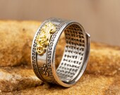 Feng Shui Pi Xiu Mani Mantra Ring Gift-Good Luck Wealth and Prosperity Ring-Abundance Money Protection Ring-Adjustable Silver Amulet Ring